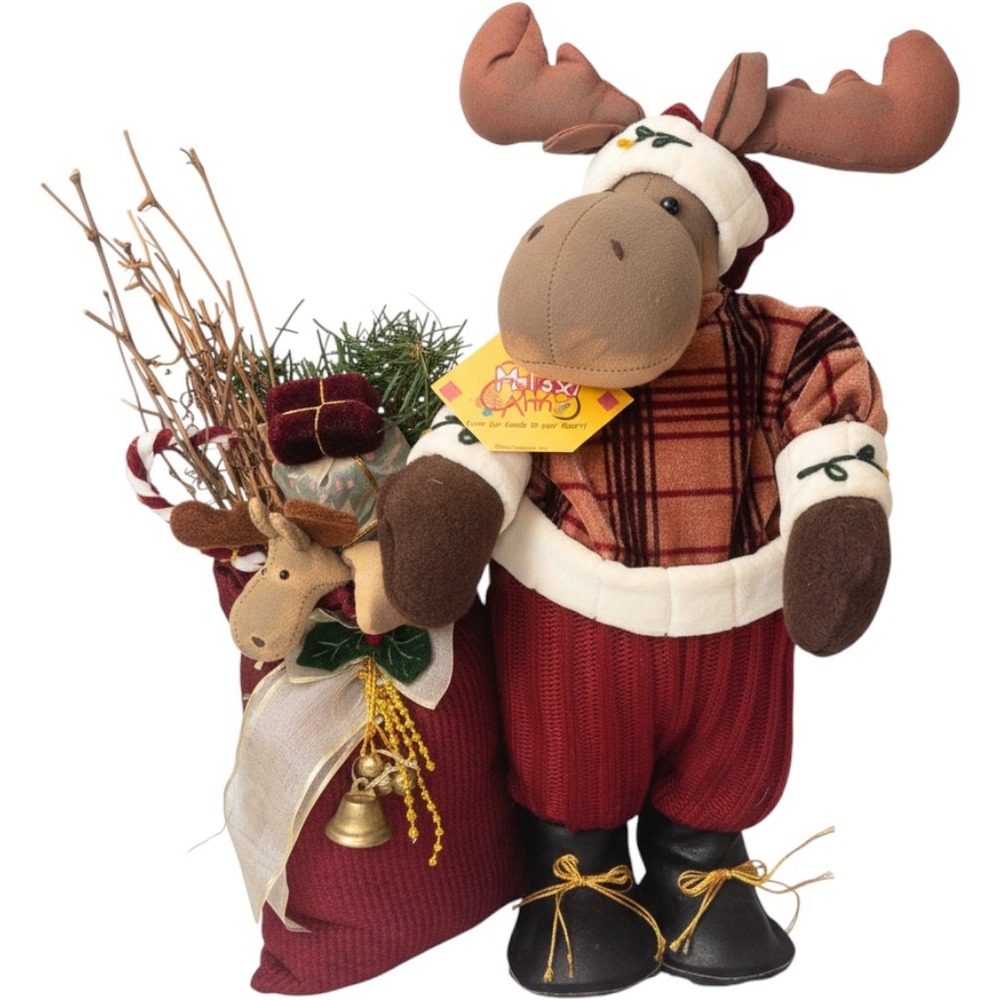 Melissa Ann Christmas Moose Figurine Red Plaid Rustic Holiday Decor 15in